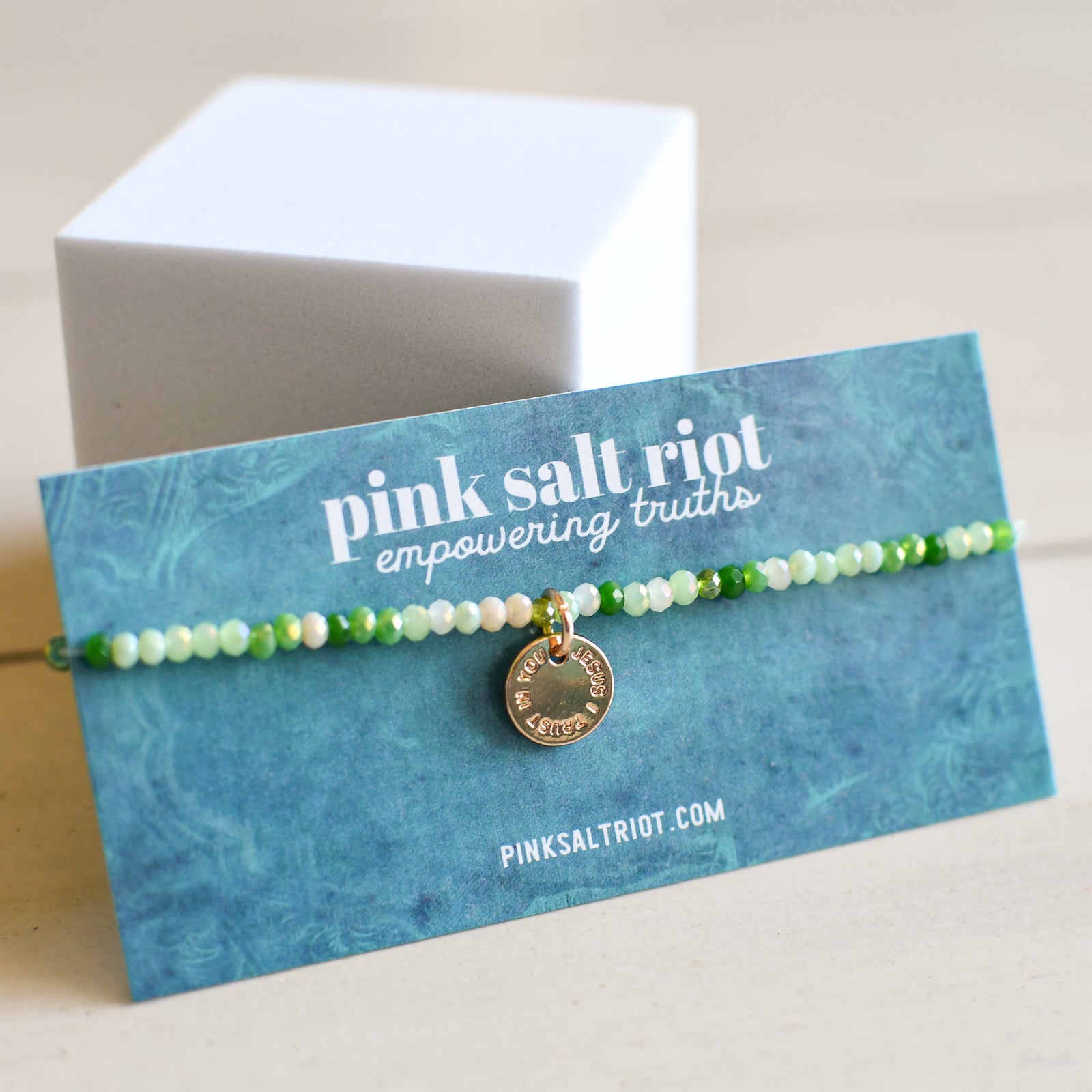 Jesus I Trust in You Spring Green Bracelet-Pink Salt Riot