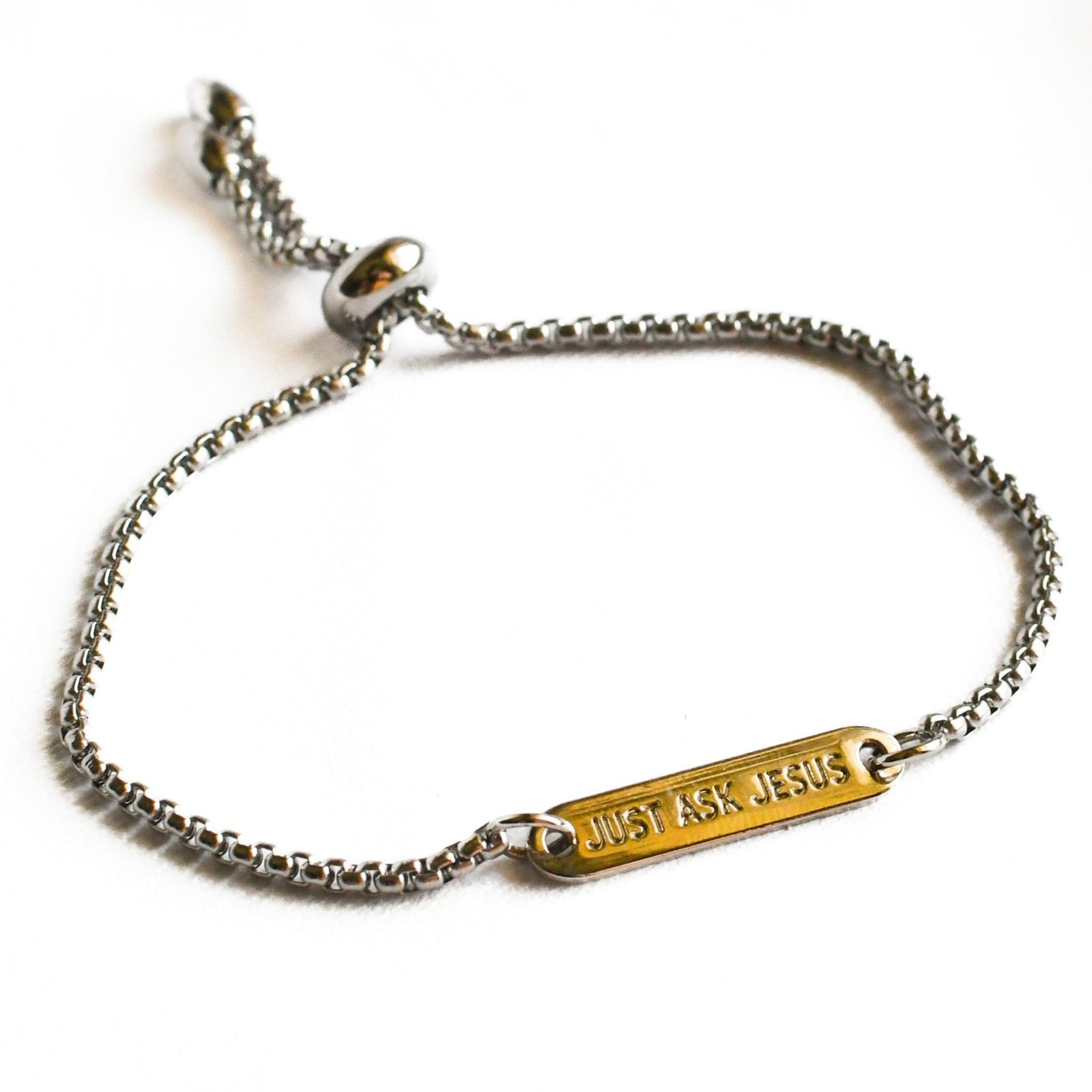 Just Ask Jesus Silver Bar Slider Bracelet-Pink Salt Riot