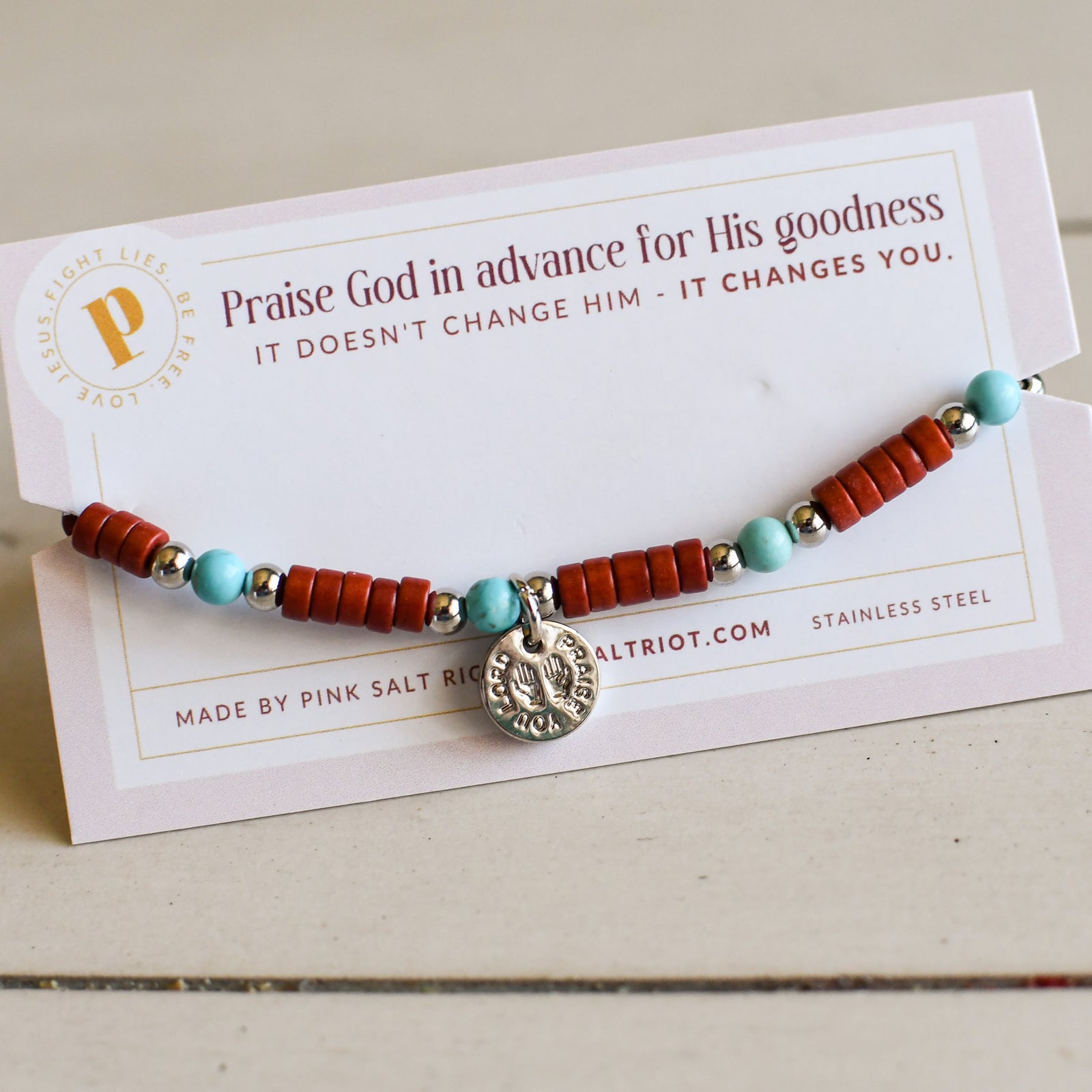 Praise You Lord Silver Beaded Bracelet-Pink Salt Riot