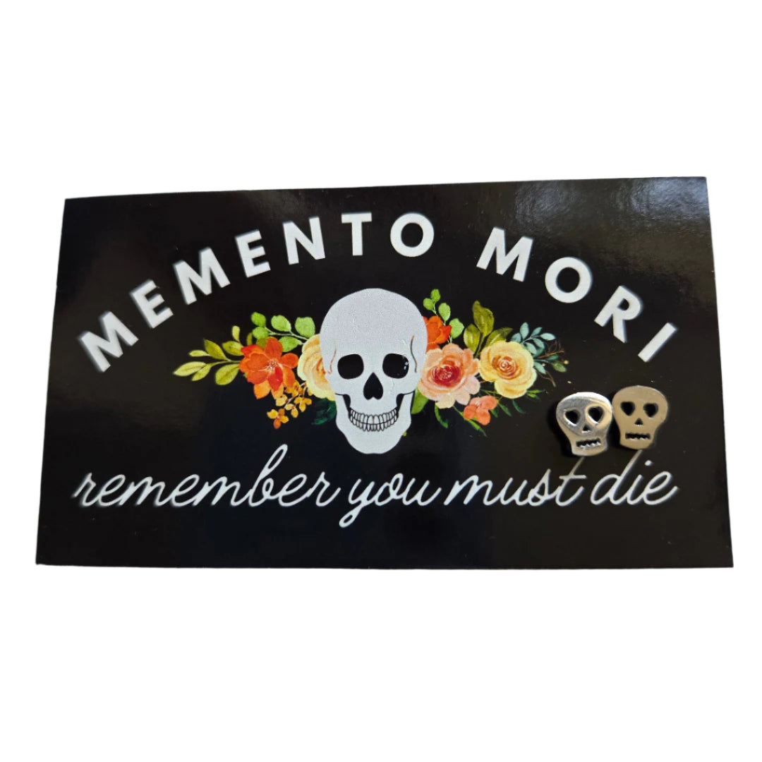 Skull Earrings-Pink Salt Riot- silver memento mori