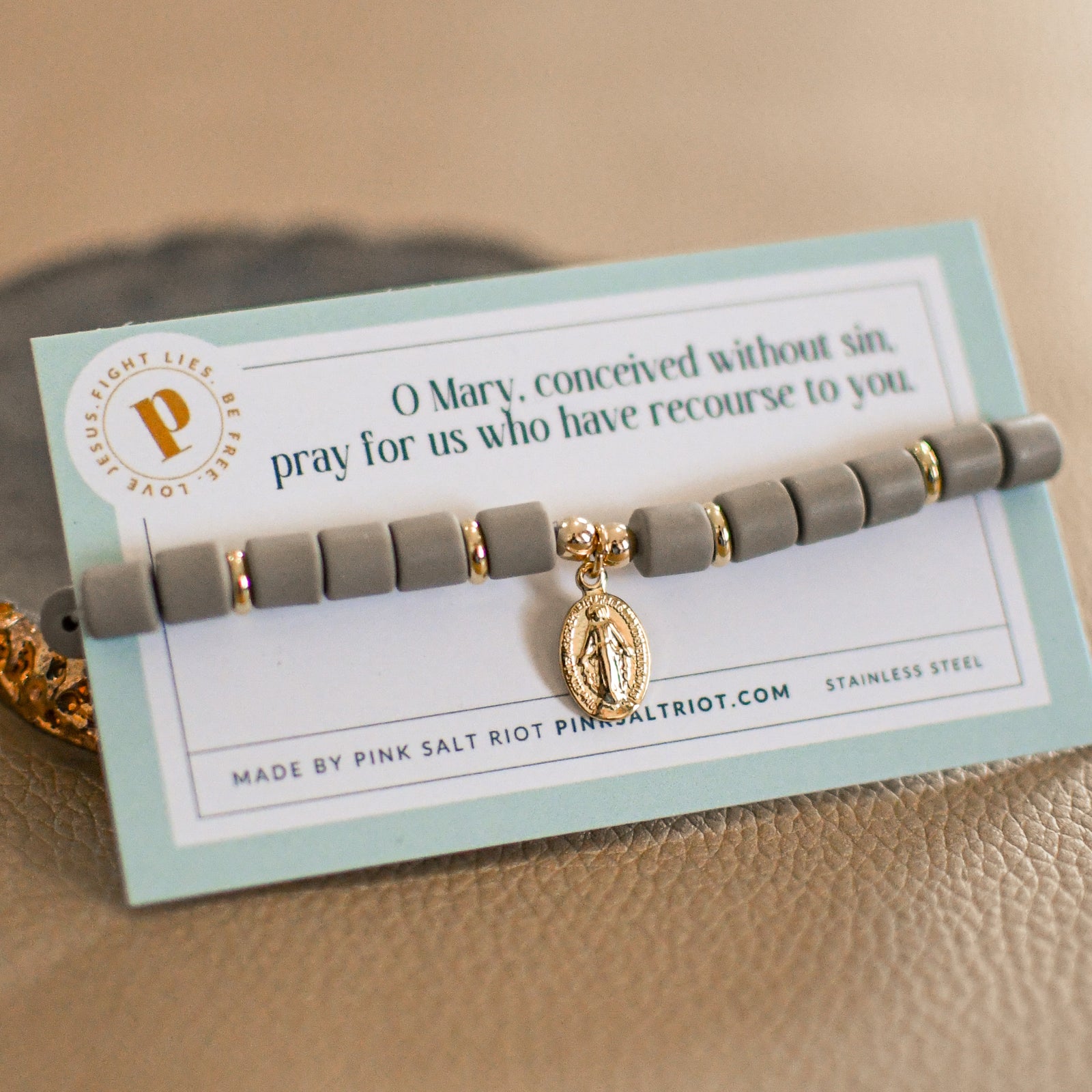 Stone Miraculous Medal Bracelet-Pink Salt Riot