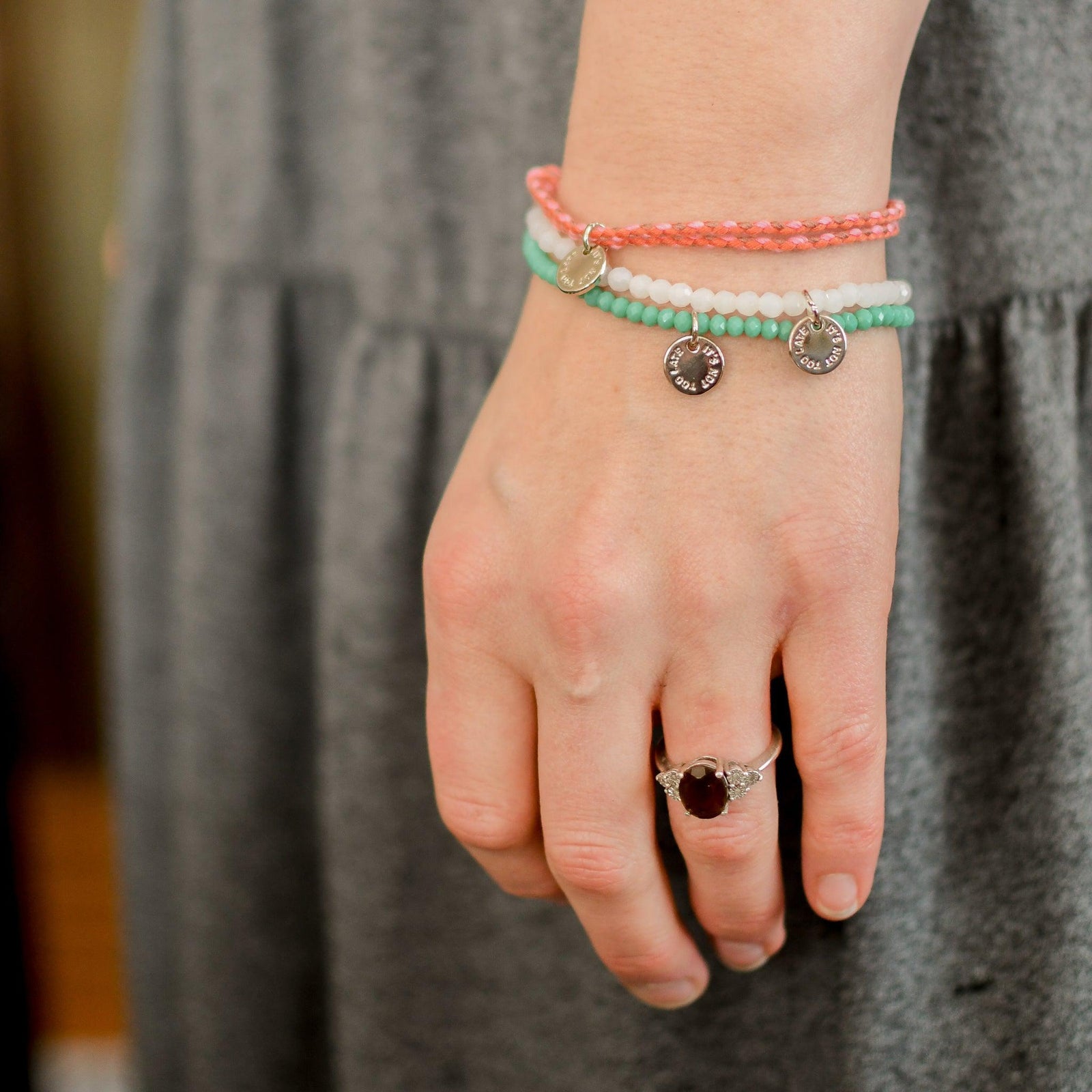 It's Not Too Late Silver Coin Stacking Bracelets - Pink Salt Riot