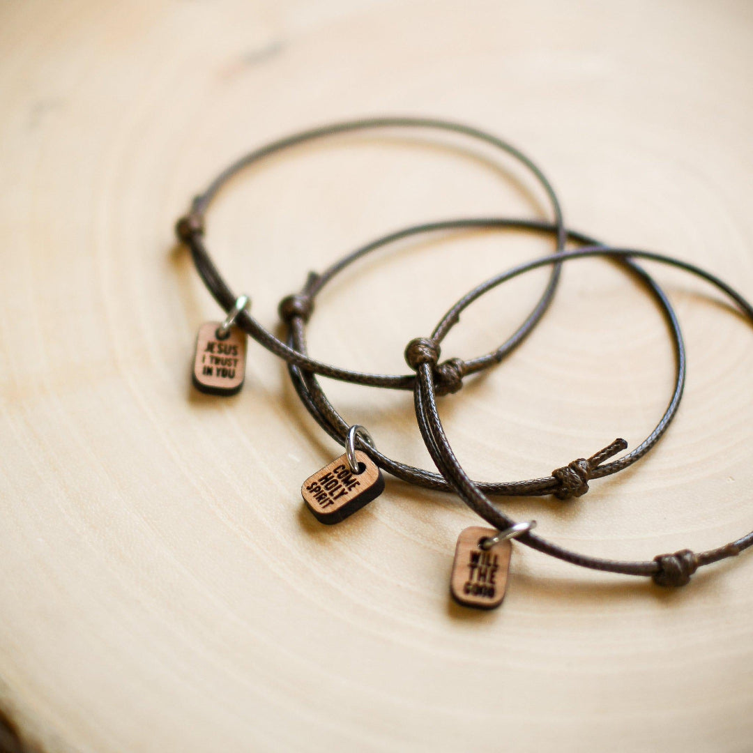 Messages Brown Cord Bracelets - Pink Salt Riot will the good come holy spirit Jesus I Trust in You