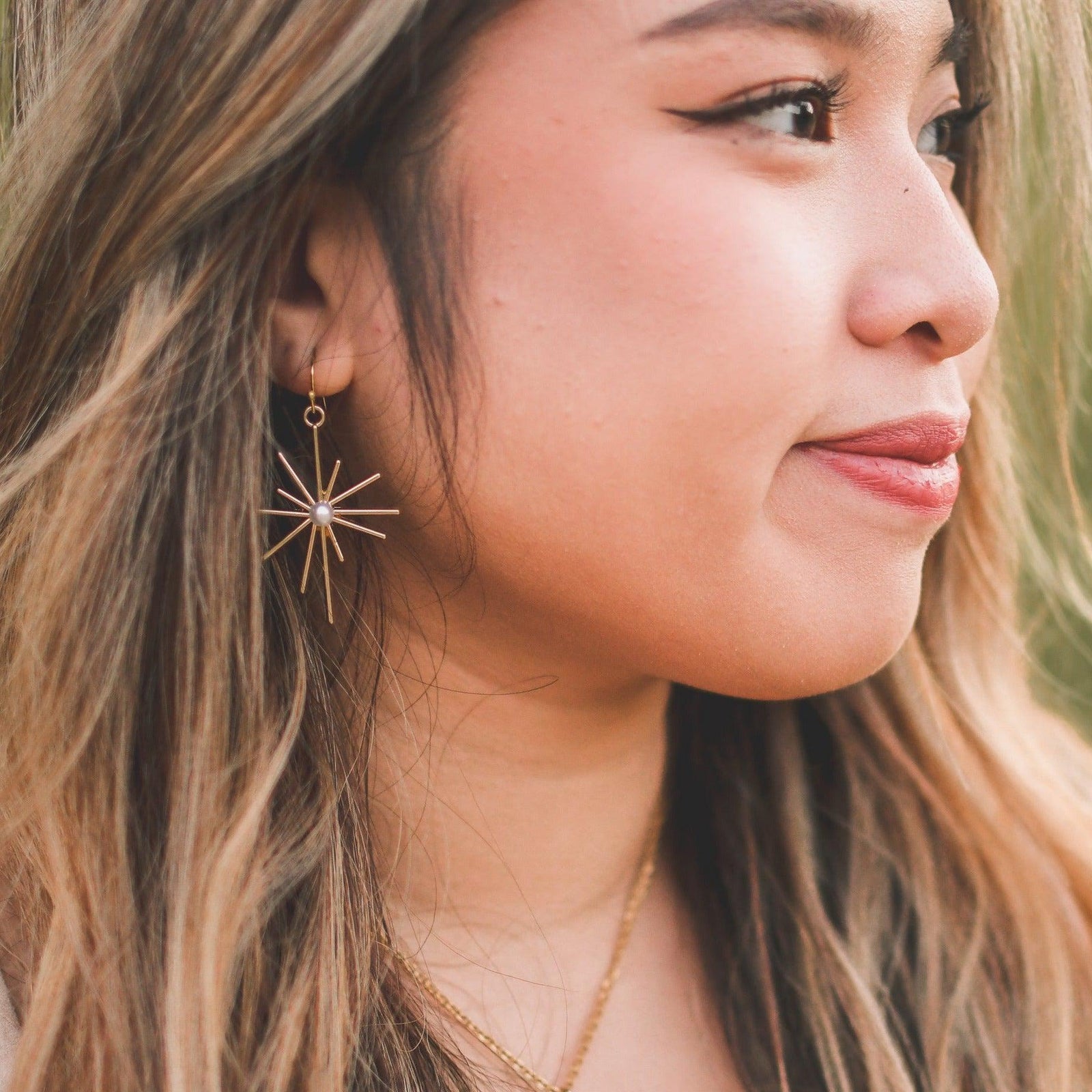 Pearl & Gold Starburst Earrings - Pink Salt Riot