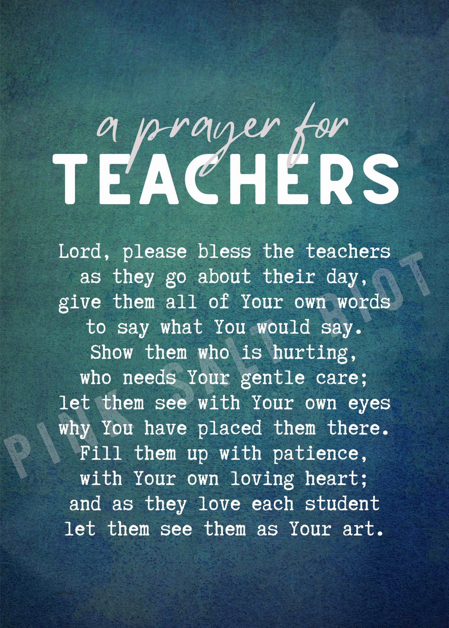 Prayer for Teachers Double Sided Print - Pink Salt Riot