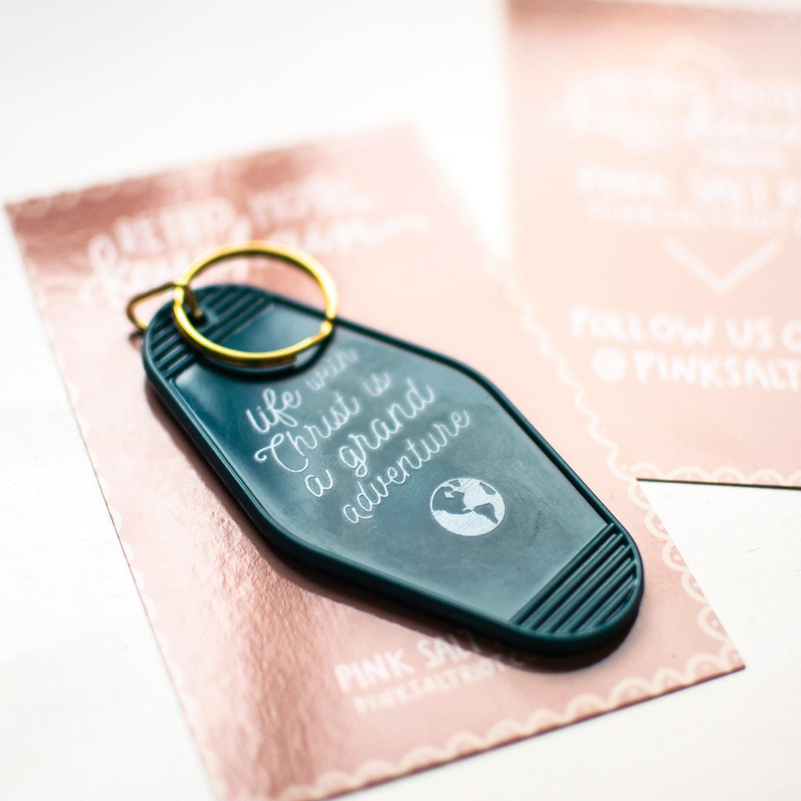 Retro Hotel Keychain - Adventure with Christ - Pink Salt Riot