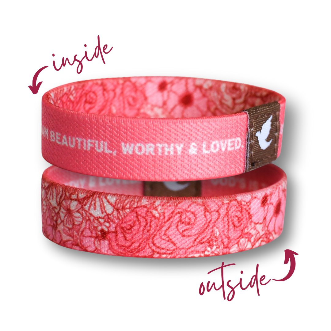 Beautiful Worthy &amp; Loved Kids TruthBand-Pink Salt Riot inside outside