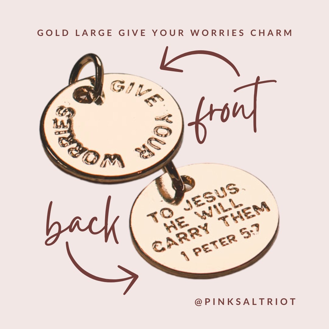 Bespoke Charms - Gold Large Give Your Worries Charm- Pink Salt Riot