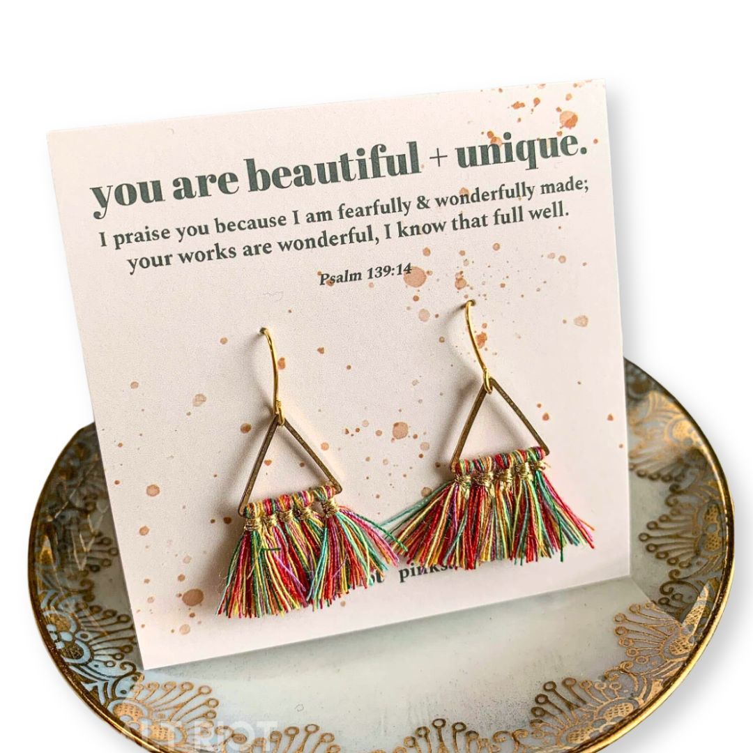 Festival Triangle Tassel Earrings-Pink Salt Riot