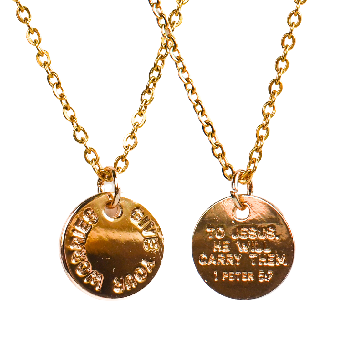 Give Your Worries to Jesus Gold Necklace-Pink Salt Riot