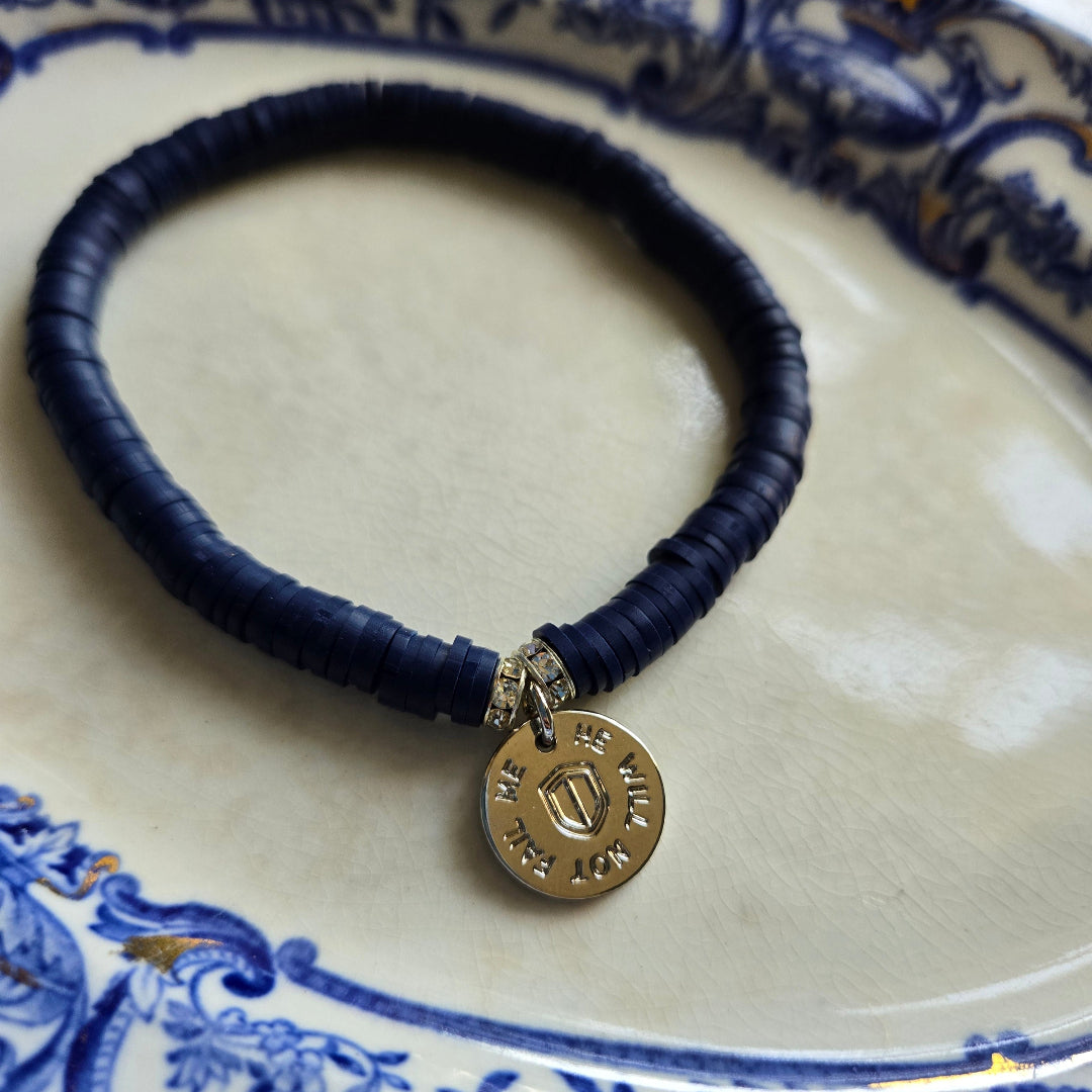 He Will Not Fail Me Navy Clay Heishi Bracelet-Pink Salt Riot- on plate