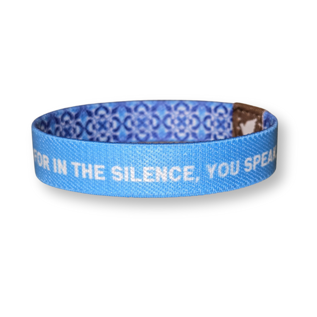 Pink Salt Riot Christian affirmation bracelet for women in blue with inspirational text design