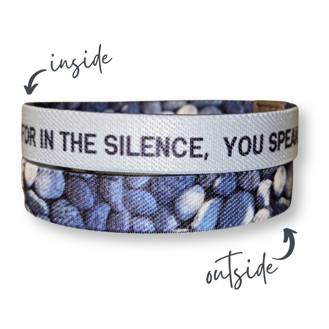 Pink Salt Riot Christian men's bracelet featuring a stone pattern with inspirational text inside