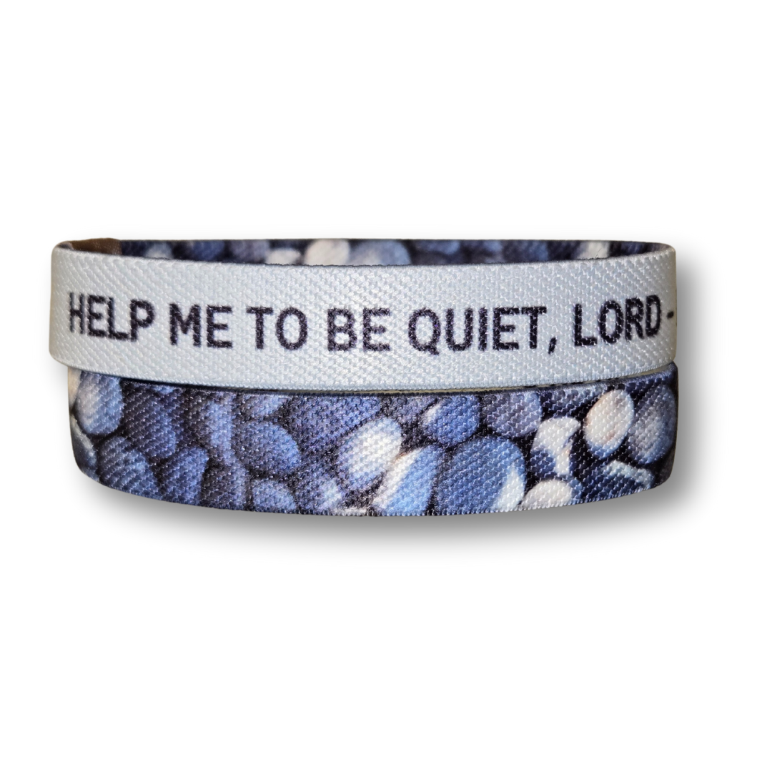 Christian men's bracelet by Pink Salt Riot featuring inspirational text on fabric bands with pebble design
