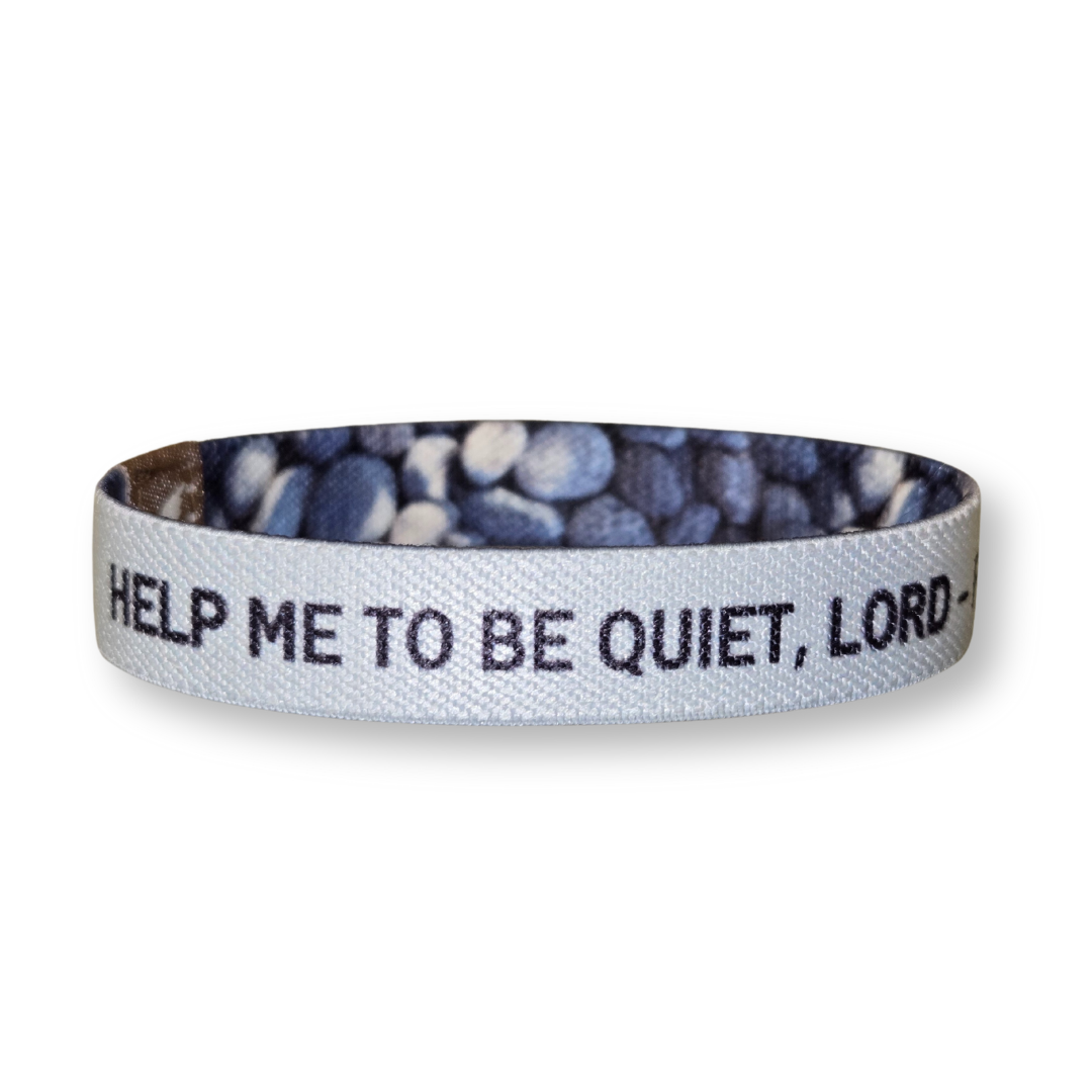 Pink Salt Riot Christian men's bracelet with inspirational prayer text on elastic band