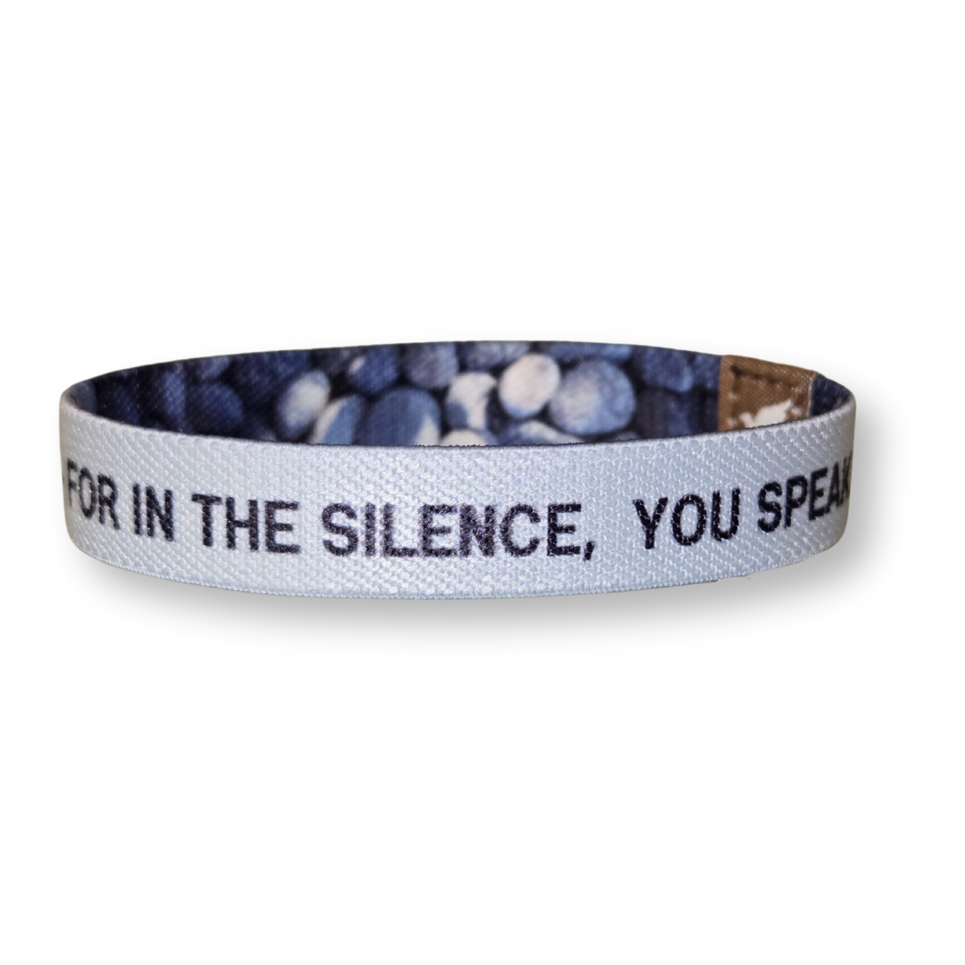 Christian men's bracelet by Pink Salt Riot with inspirational text and stone pattern interior