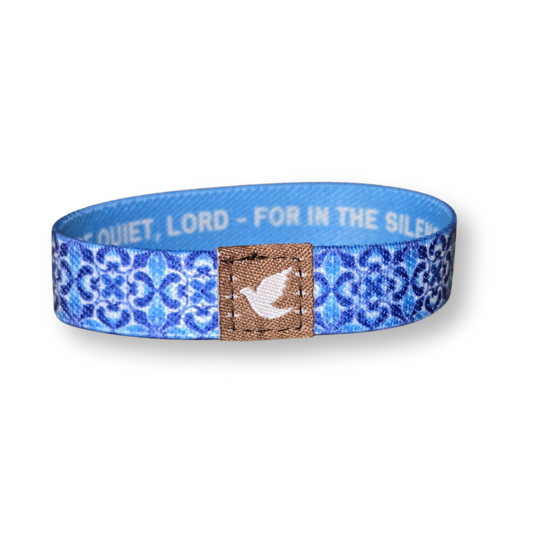 Pink Salt Riot blue Christian affirmation bracelet for women with dove symbol and patterned design
