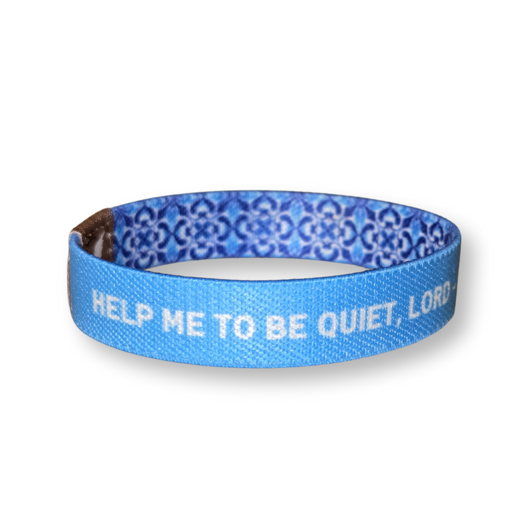 Blue Christian affirmation bracelet for women by Pink Salt Riot with quiet prayer message