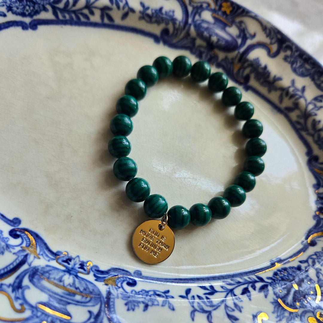 Jade Green Bracelet-Pink Salt Riot back of charm on plate