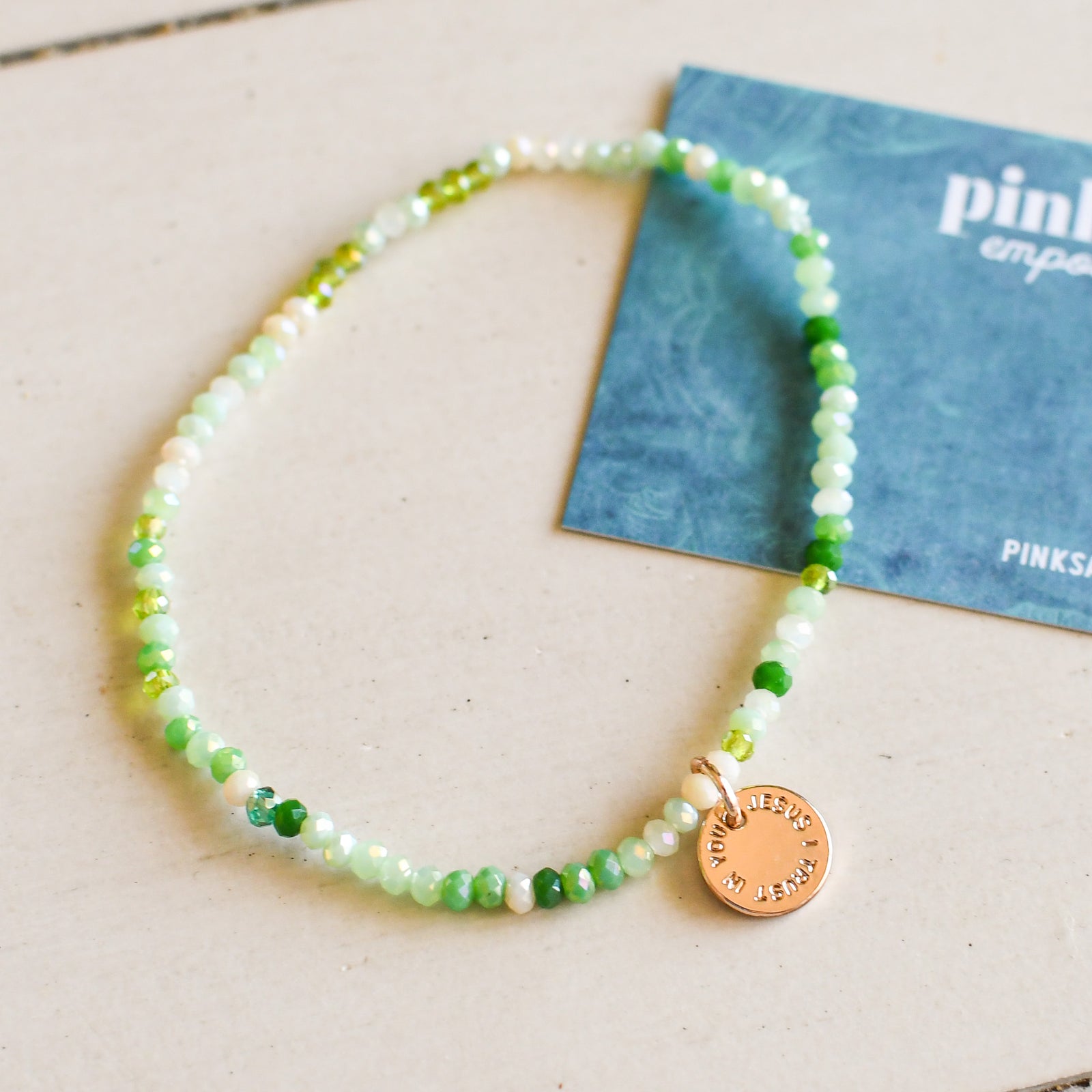 Jesus I Trust in You Spring Green Bracelet-Pink Salt Riot