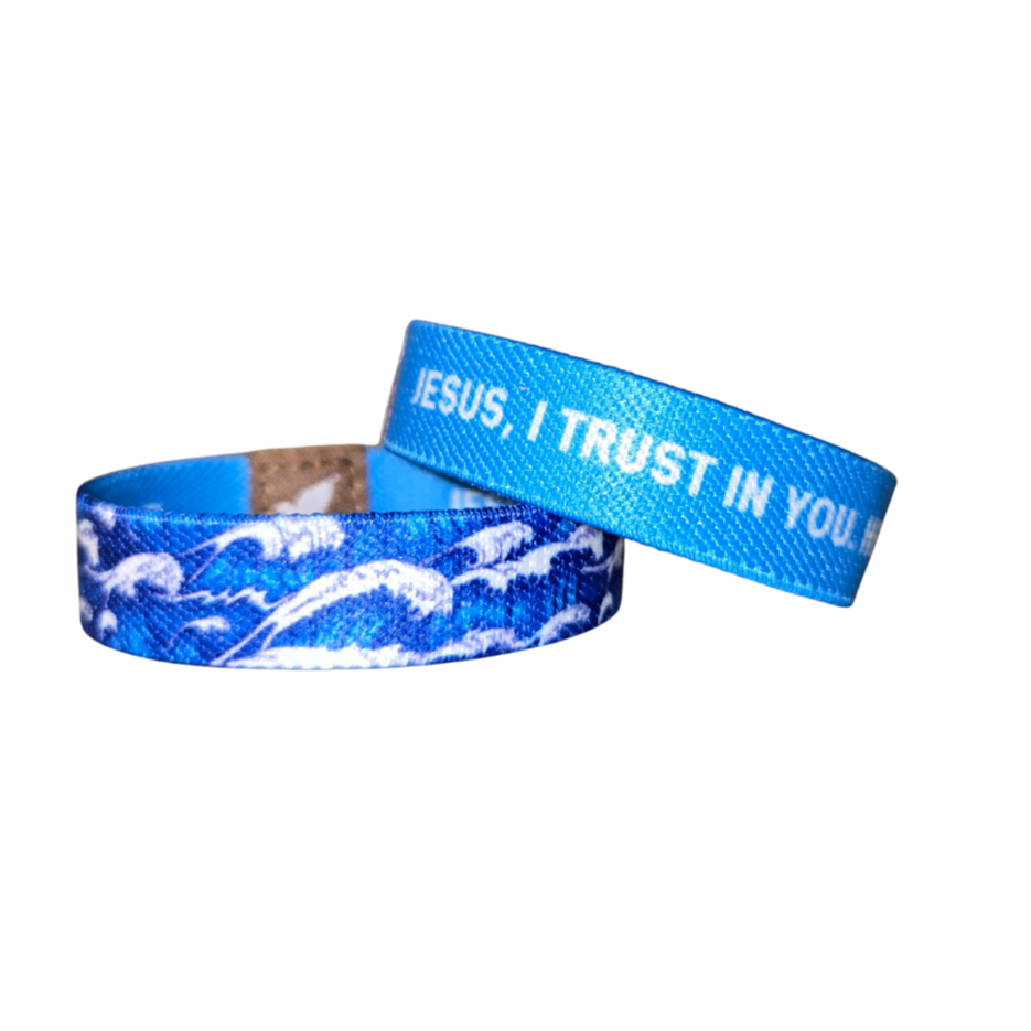 Jesus I Trust in You Kids Waves TruthBand crooked stack of 2 blue bands