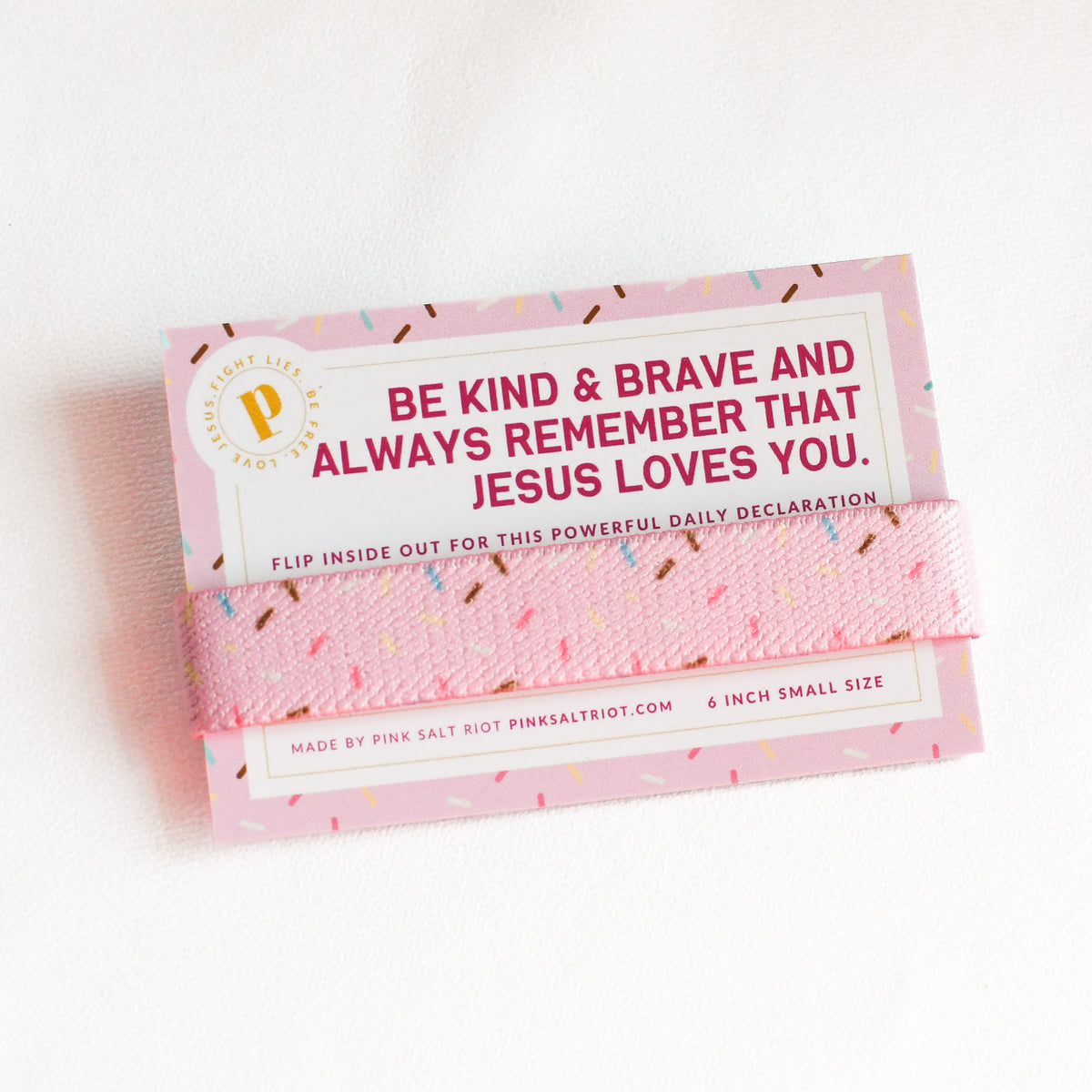 Kind and Brave Sprinkles Kids TruthBand-Pink Salt Riot- on card