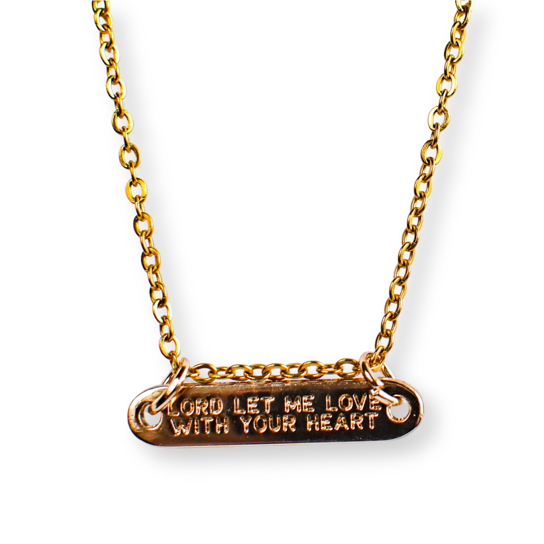 Love with God’s Heart Gold Bar Necklace-Pink Salt Riot