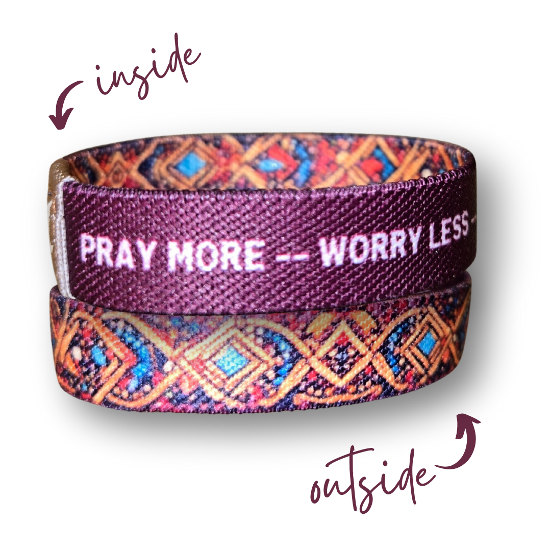 Pray More Worry Less Womens TruthBand- Pink Salt Riot inside outside of band