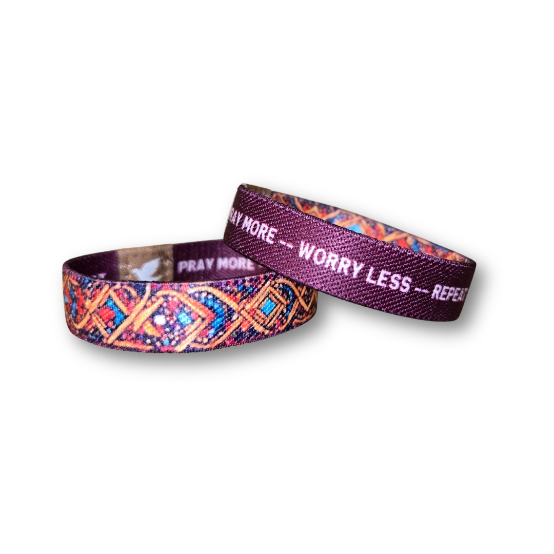Pray More Worry Less Womens TruthBand- Pink Salt Riot crooked stack of bracelets