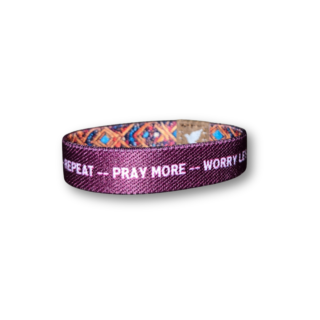 Pray More Worry Less Womens TruthBand- Pink Salt Riot words out single band