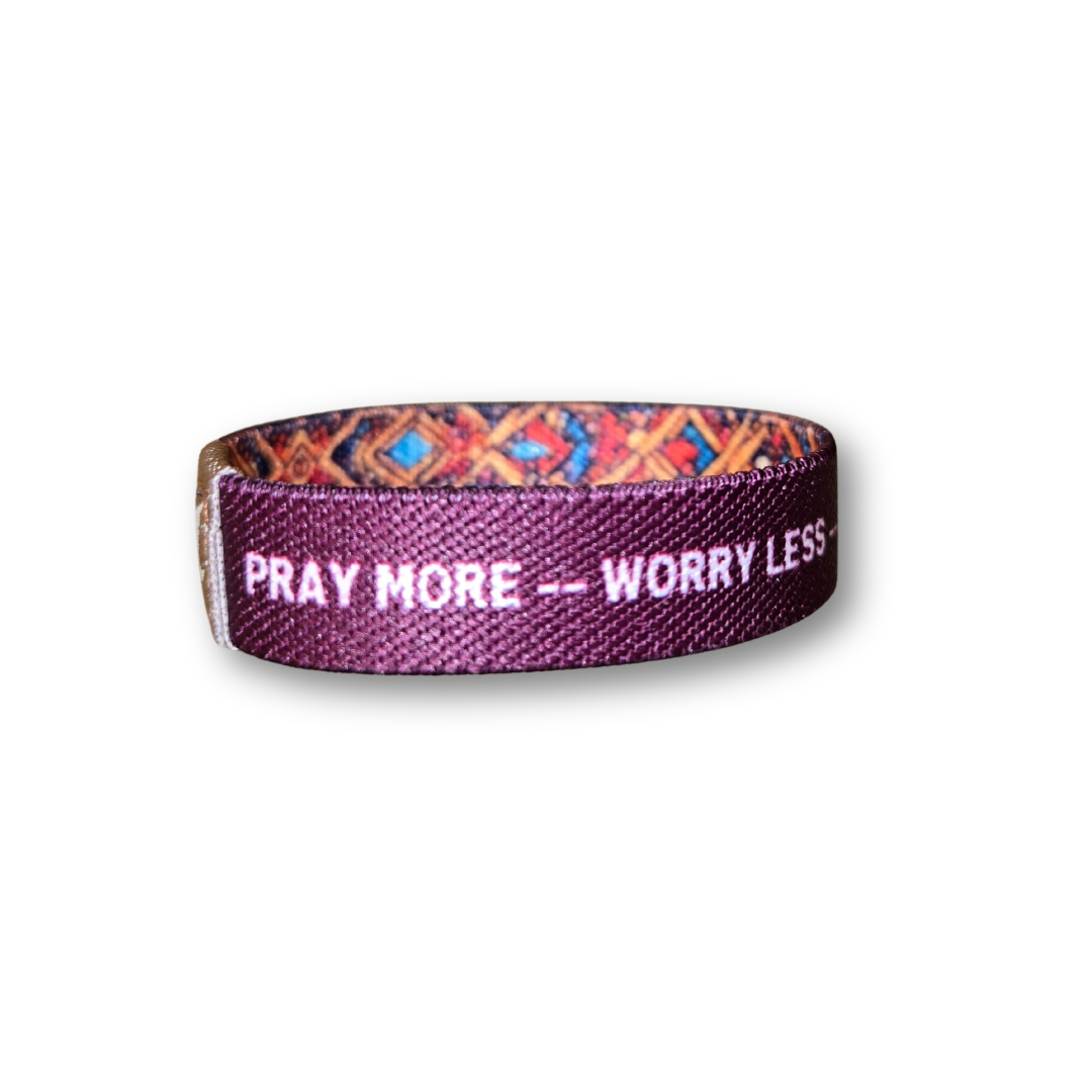 Pray More Worry Less Womens TruthBand- Pink Salt Riot words out on bracelet