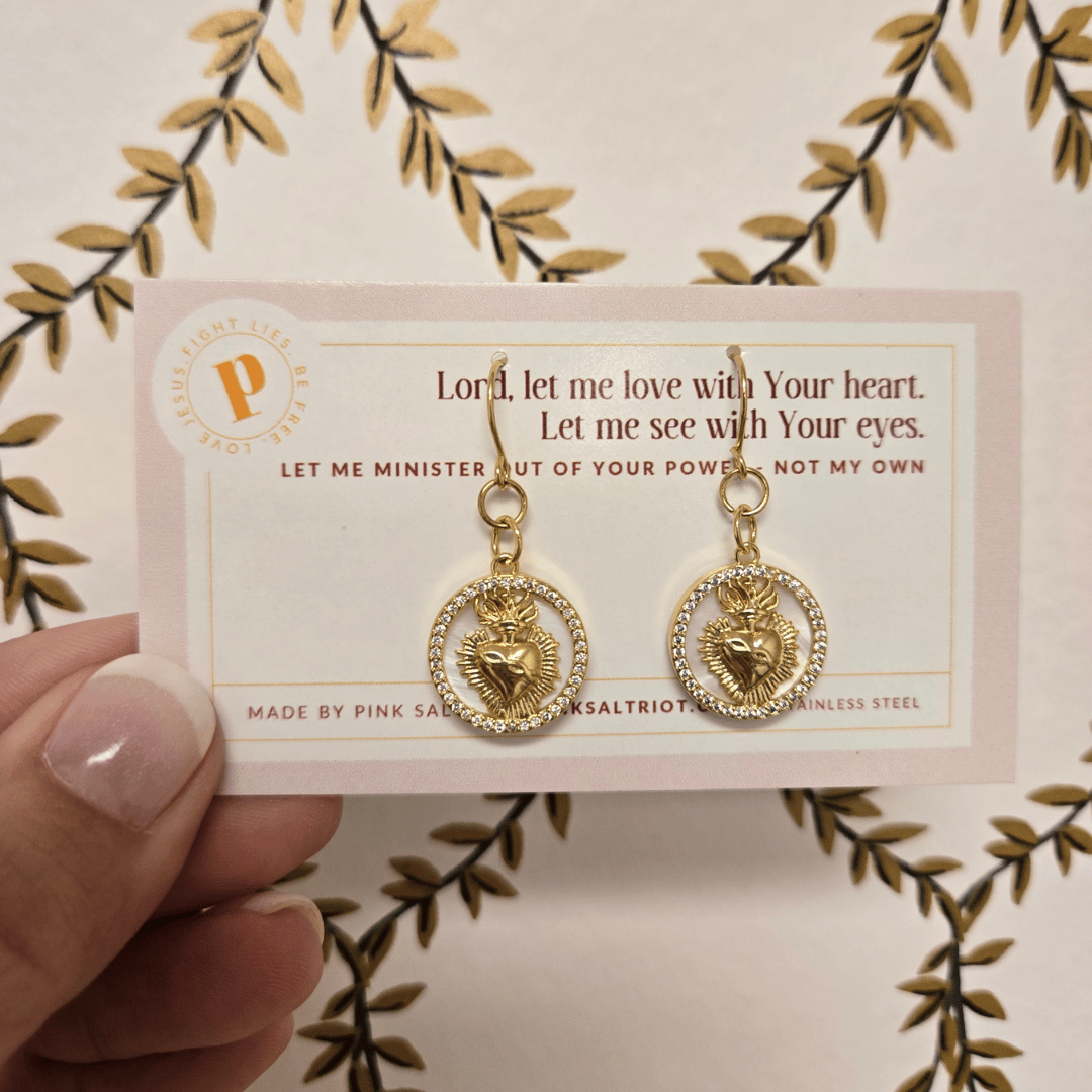 Sacred Heart mother of pearl earrings - Pink Salt RIot