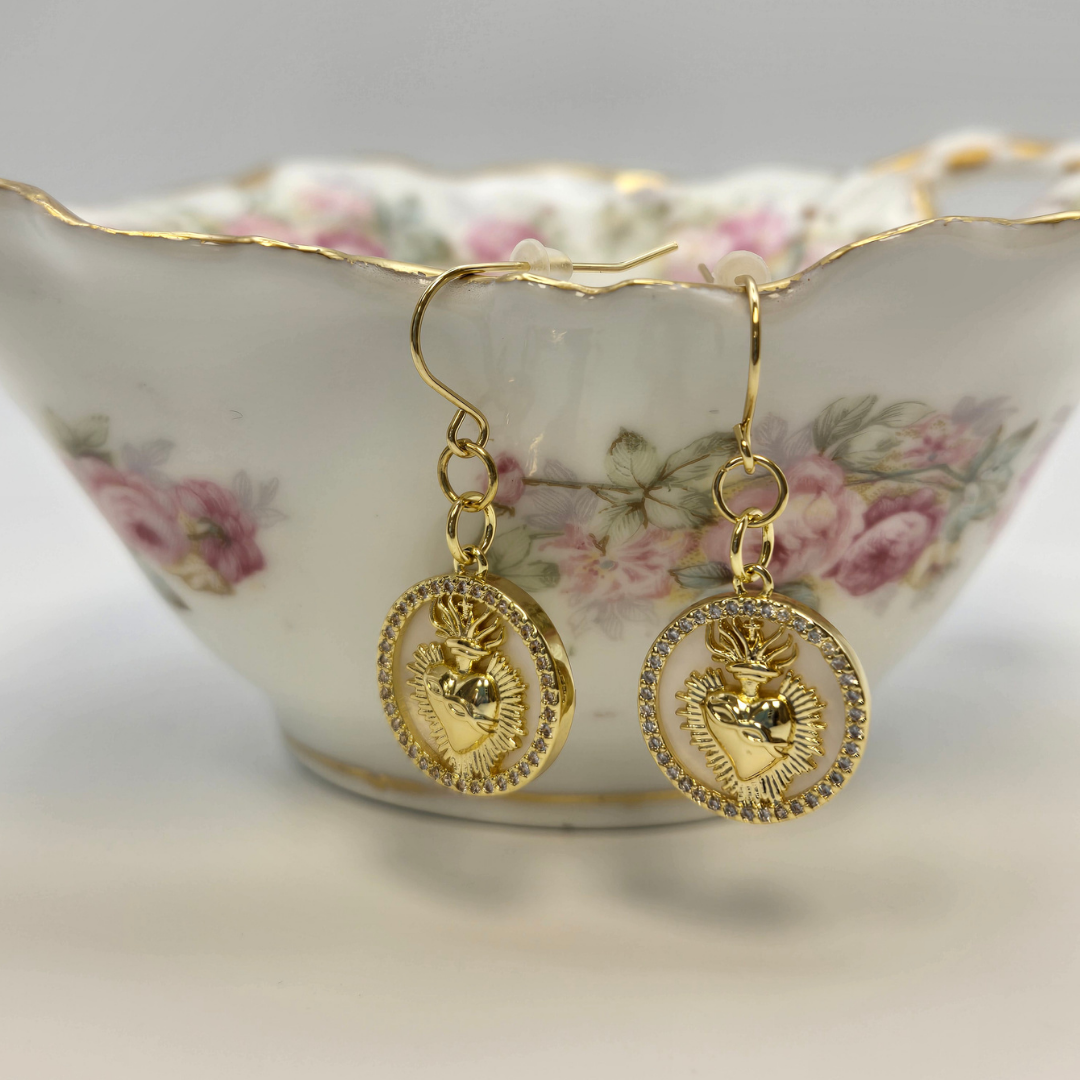 Sacred Heart mother of pearl earrings - Pink Salt RIot