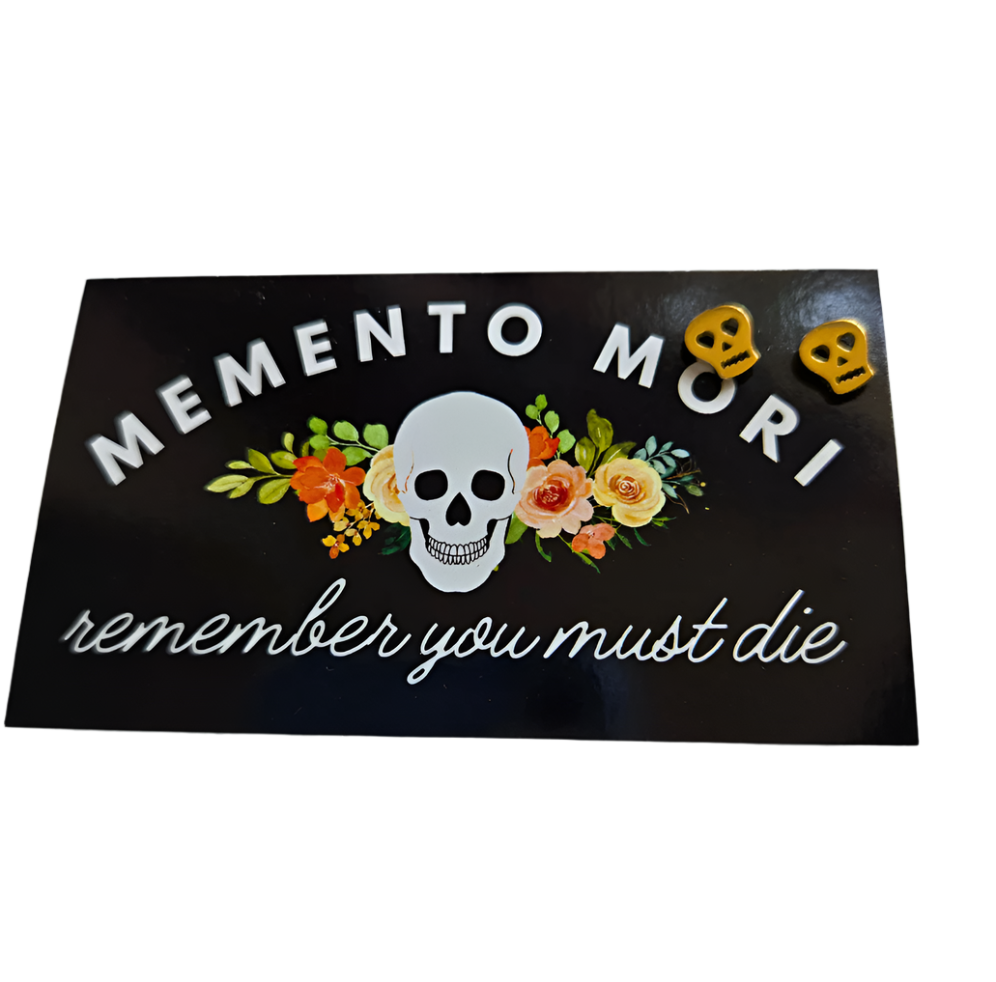 Skull Earrings-Pink Salt Riot gold memento mori