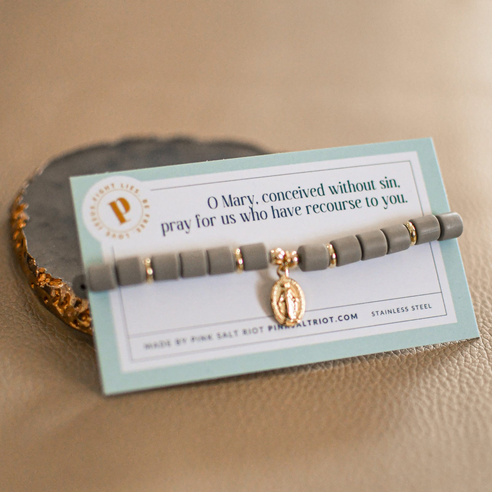 Stone Miraculous Medal Bracelet-Pink Salt Riot