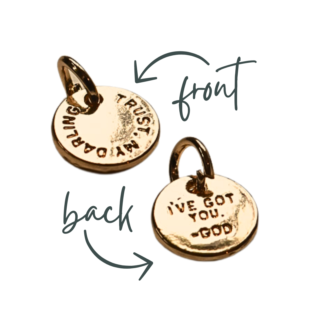 Bespoke Charms-Pink Salt Riot- Trust My Darling- on green bracelet