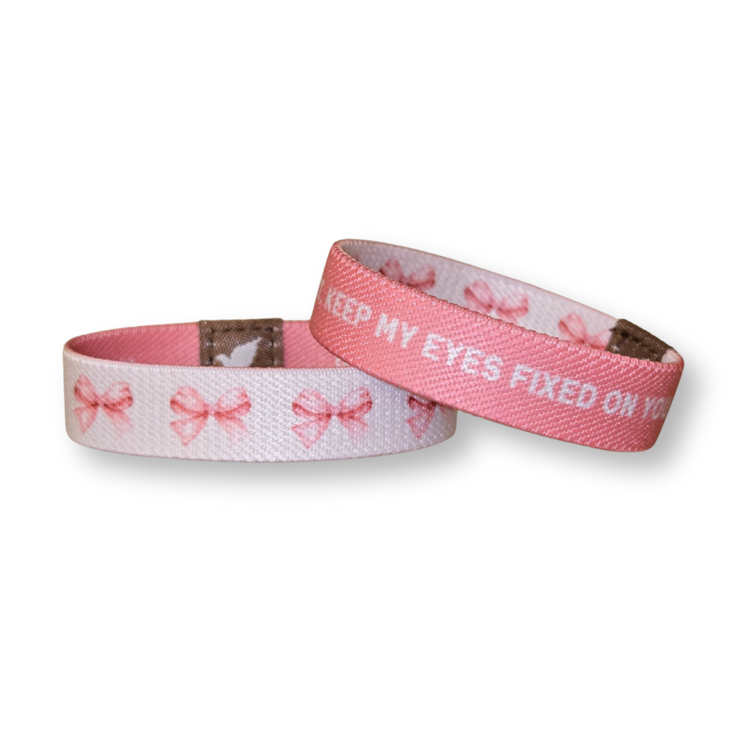 Pink Salt Riot Christian girls bracelet with pink bows and inspirational text design