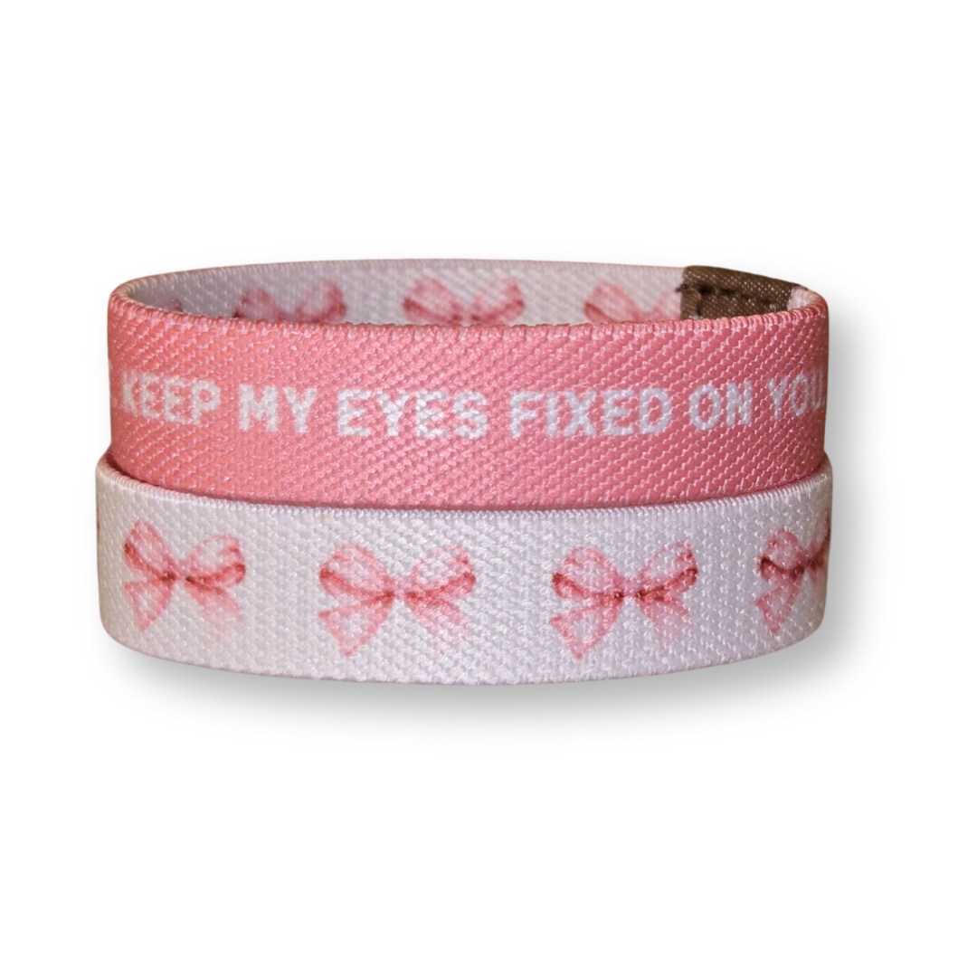 Pink Salt Riot Christian girls bracelet set with pink bows and inspirational text design