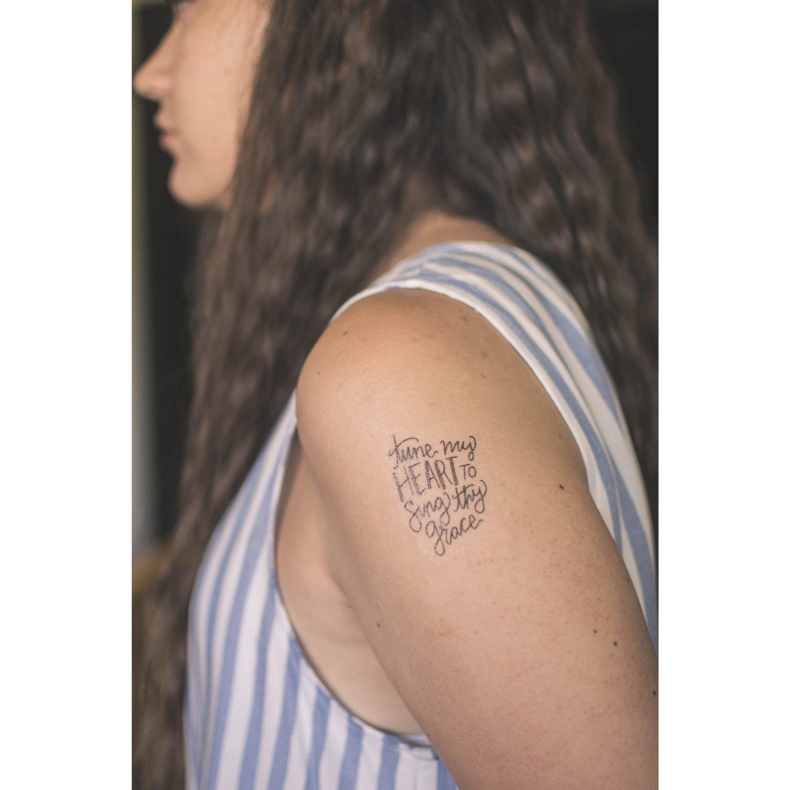 Christian Temporary Tattoos Set - Created for Love tattoo reading Tune my heart to sing thy grace on upper arm