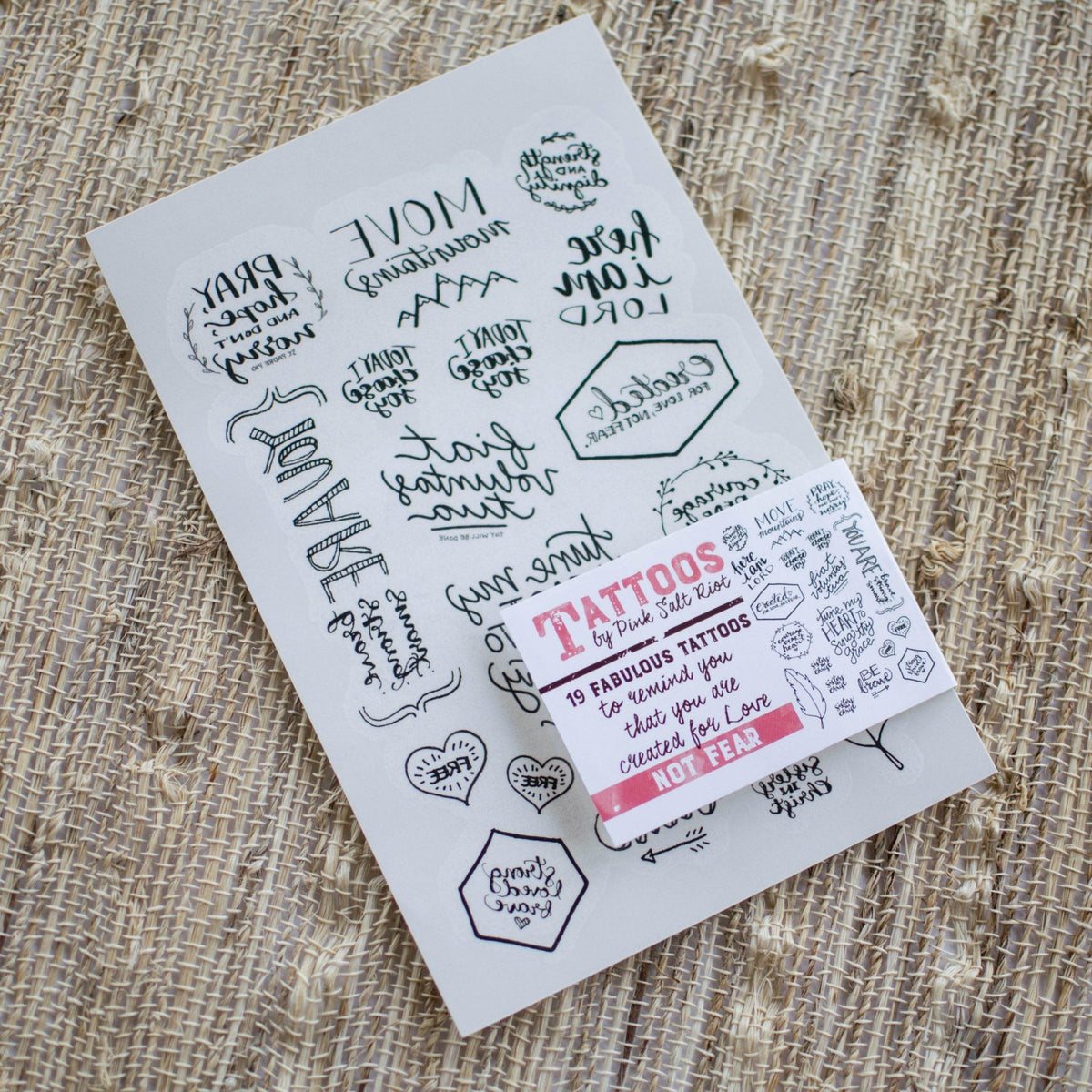 Christian Temporary Tattoos Set - Created for Love - Pink Salt Riot