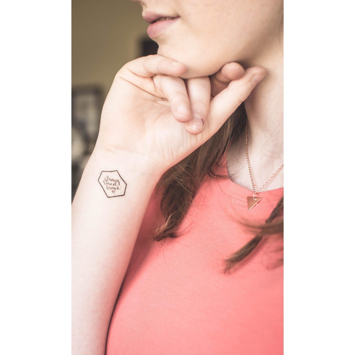 Christian Temporary Tattoos Set - Created for Love featuring a small wrist tattoo with inspirational text by Pink Salt Riot
