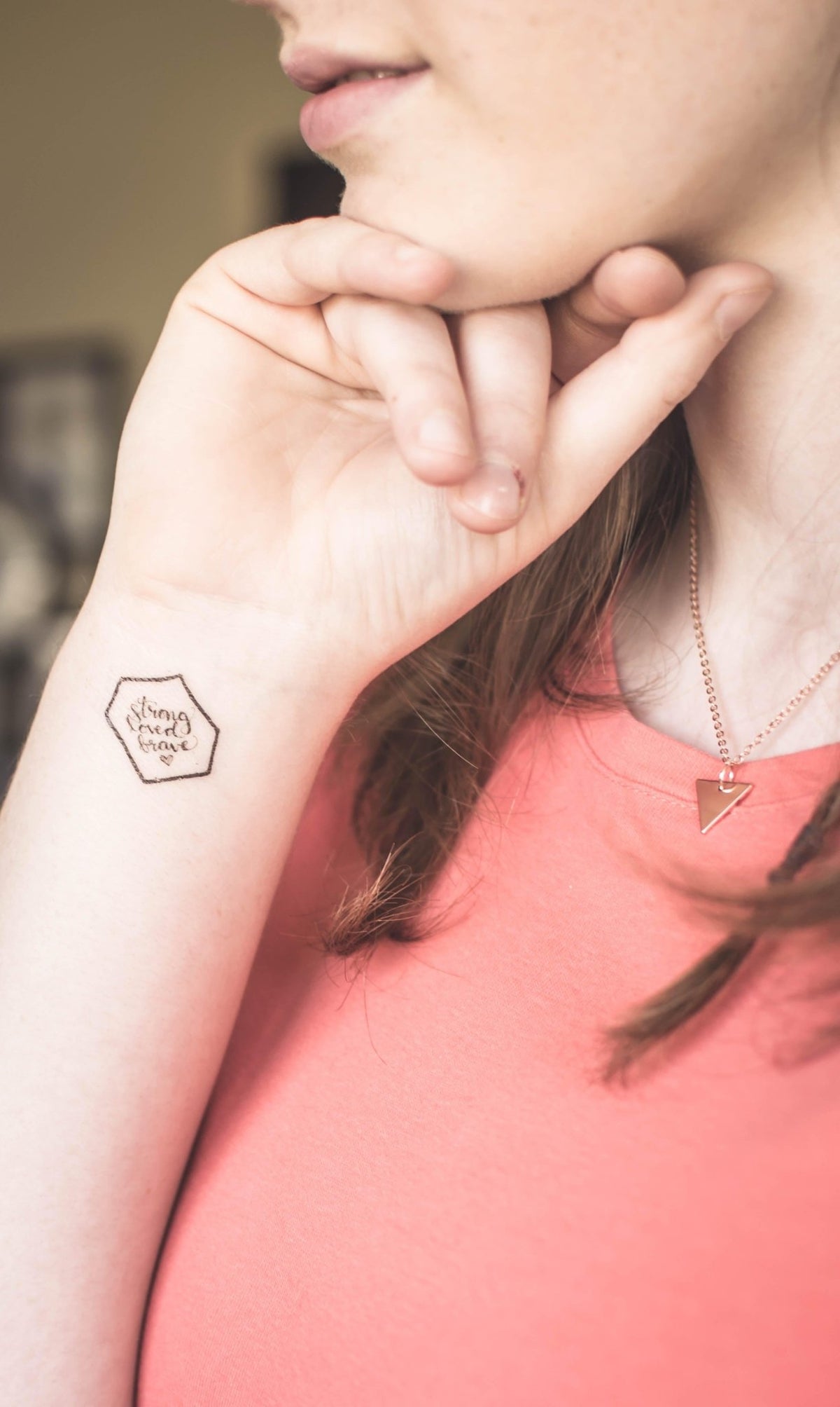 Christian Temporary Tattoos Set - Created for Love small hexagon design on wrist by Pink Salt Riot