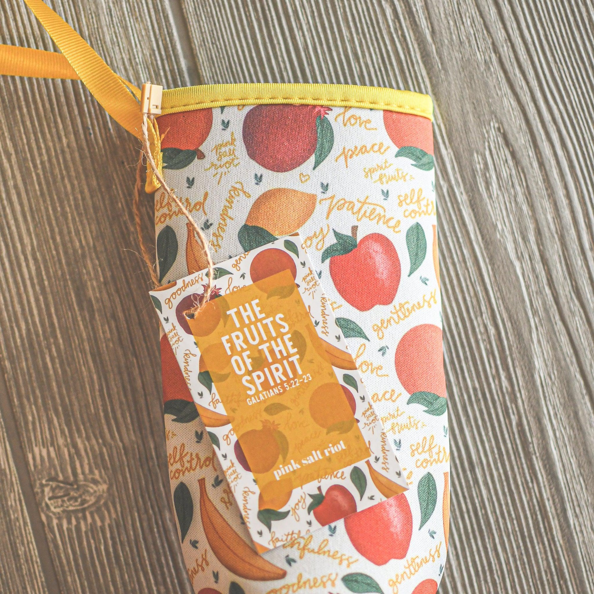 DOLLAR DAYS! Fruits of the Spirit Water Bottle Holder with Wristlet - Pink Salt Riot