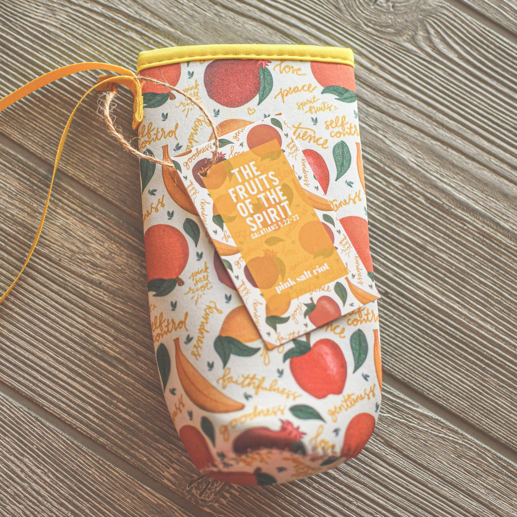 DOLLAR DAYS! Fruits of the Spirit Water Bottle Holder with Wristlet - Pink Salt Riot