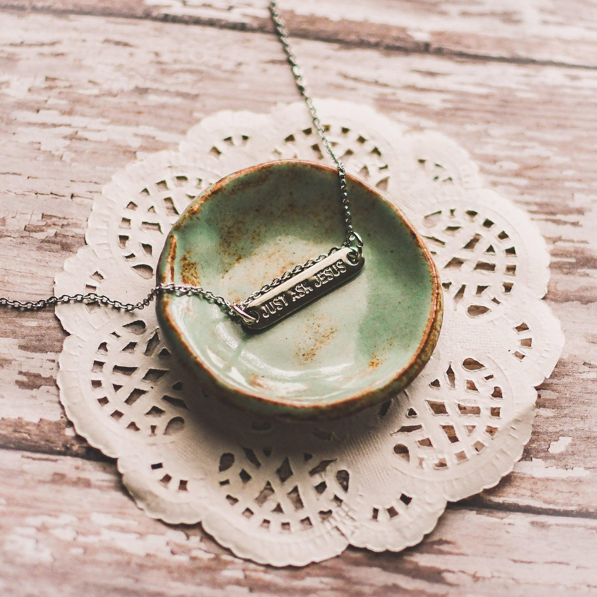 DOLLAR DAYS! Just Ask Jesus Silver Bar Necklace - Pink Salt Riot