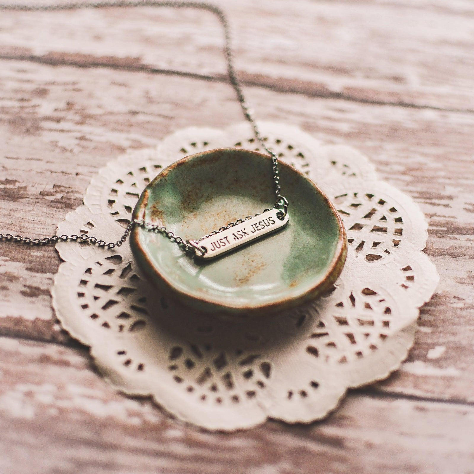 DOLLAR DAYS! Just Ask Jesus Silver Bar Necklace - Pink Salt Riot