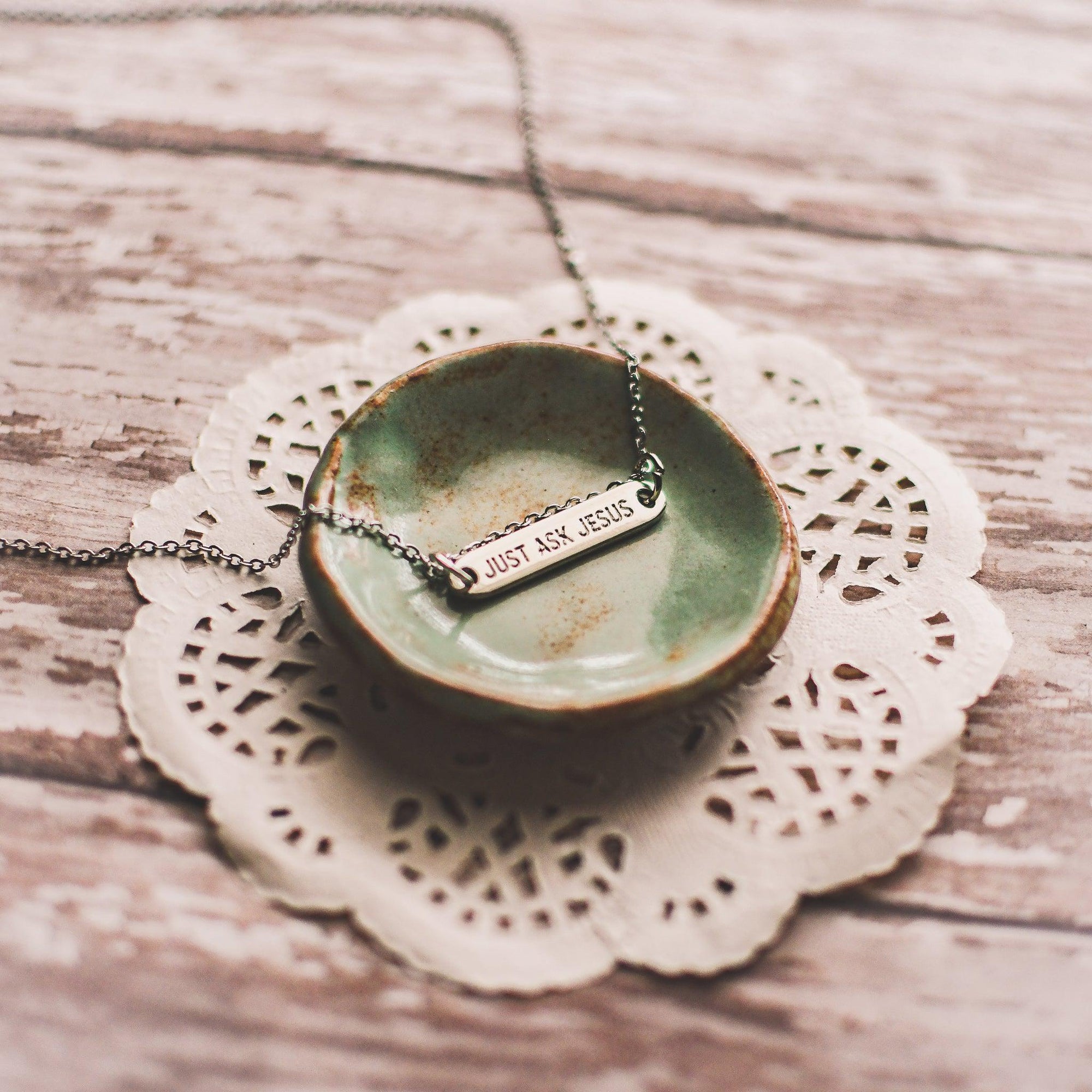 DOLLAR DAYS! Just Ask Jesus Silver Bar Necklace - Pink Salt Riot