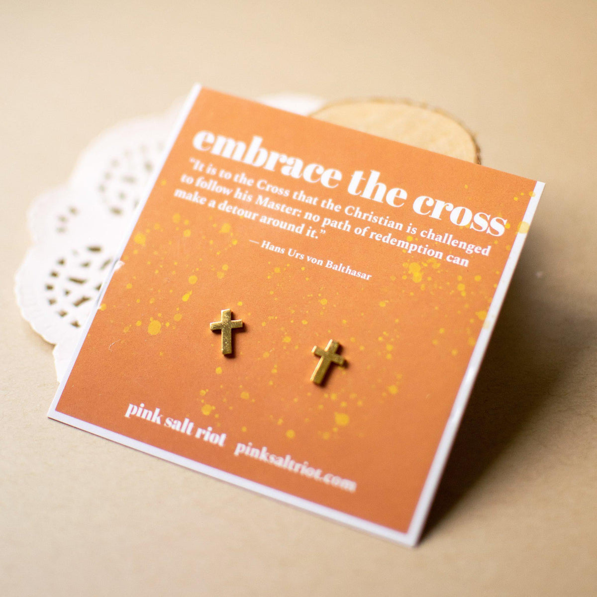 Gold Cross Stud Earrings - Pink Salt Riot