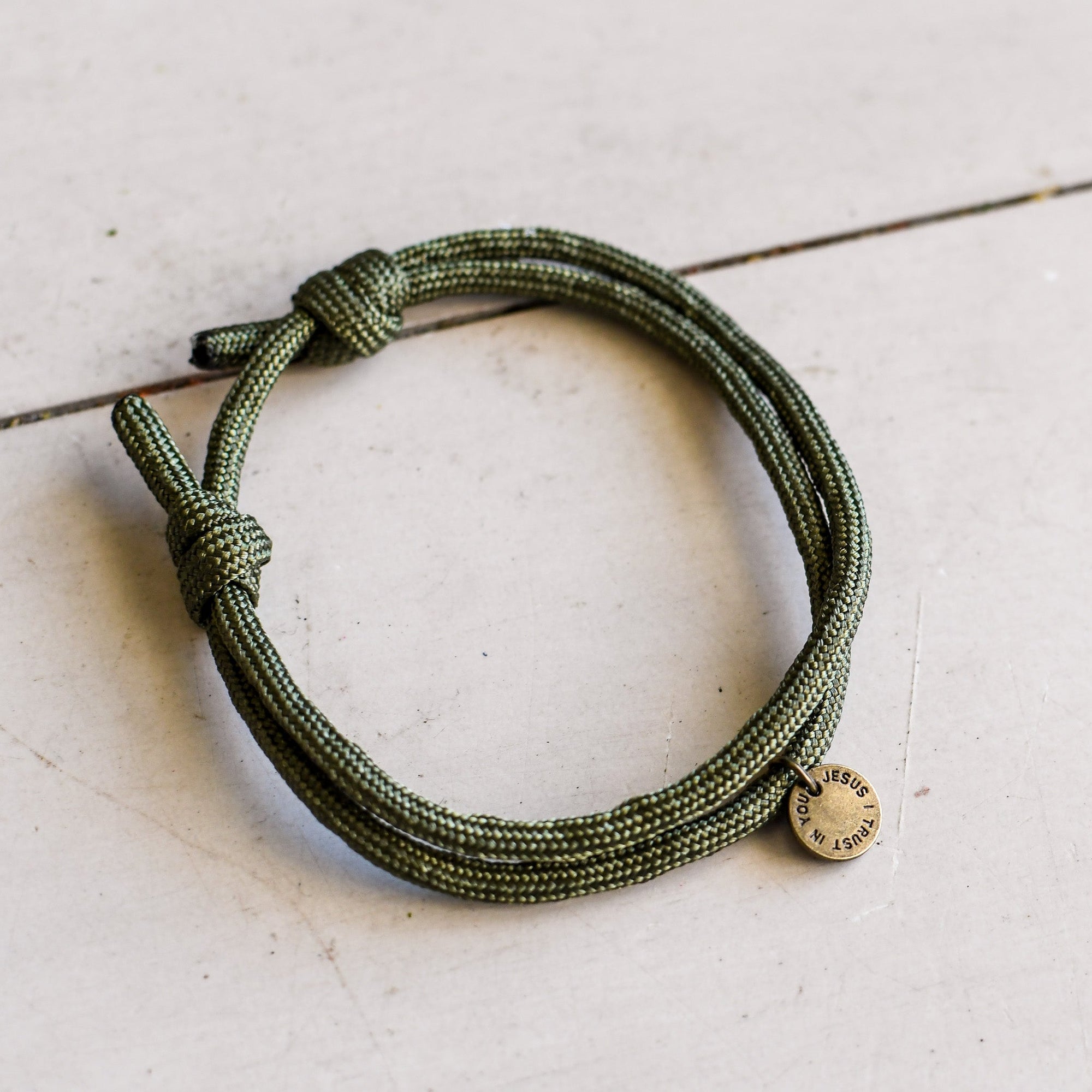 Jesus I Trust in You Olive Paracord Bracelet