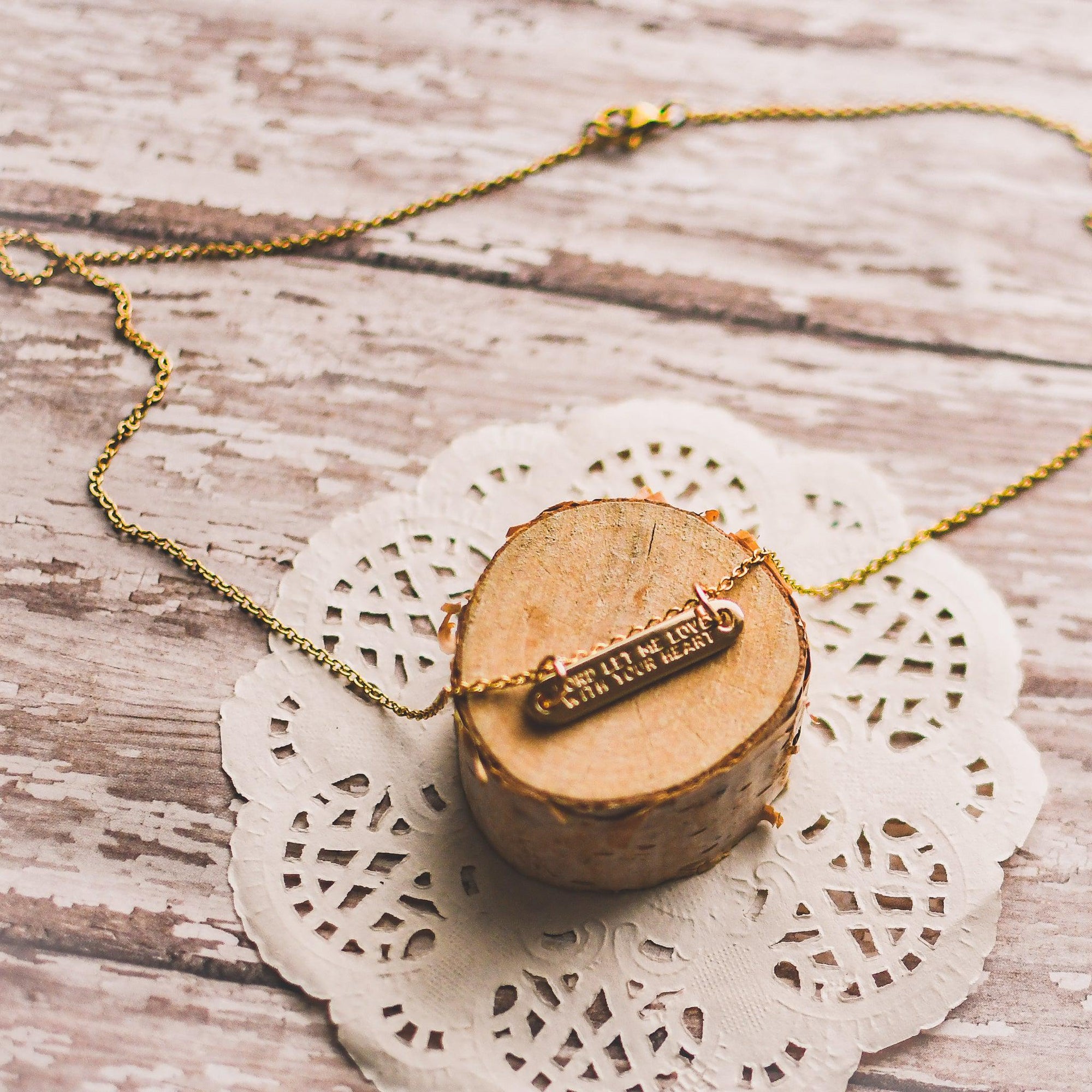 Love with God’s Heart Gold Bar Necklace - Pink Salt Riot